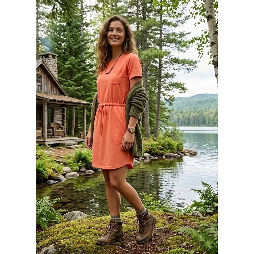 Eddie Bauer Escapelite Short Sleeve Dress Women M Dusty Coral Summer Travel NEW